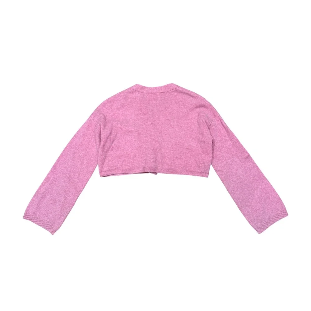 Reformation Val Pink Wool Cropped Cardigan Crystal Button Sweater S Cozy Layerin